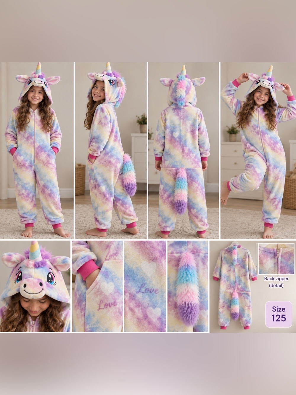 Kids Unicorn Onesie Pajamas - Pastel Rainbow